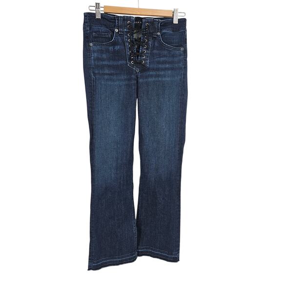 Veronica Beard Carolyn 10" Baby Boot Jeans Blue Dark Wash Lace Up Denim Size 26 - Picture 1 of 6